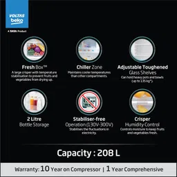 Voltas Beko, A Tata Product 208 L 3 Star Direct Cool Single Door Refrigerator (RDC240C/W0BWR0M0B00GO, Bonita Wine, With Fresh Box Technology, Chiller Zone and Base Drawer) image 2
