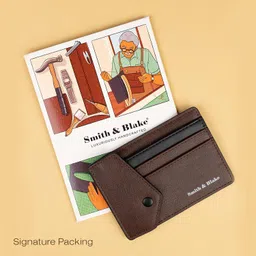 smith & blake Credit Card Holder Wallet for Men and Women -3 ATM Card Slots - Snap Button Pocket - Back Pocket - Brown Premium Leatherette - Prospero image 5