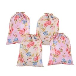kuber industries 4 Pcs Silk Drawstring 9x12 Inch Medium Potli Pouch | Goodie Bags for Return Gift | Shagun Potli for Gifting | Wedding & Baby Shower Goody Pouch | Digital Flower - Cream & Pink image 1