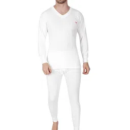 alfa Steam Disinfected Men's Premium Quilted Cotton Thermal Top (V-Neck) (Off-White, XX-Large) Winter wear Top Skinny Fit image 1