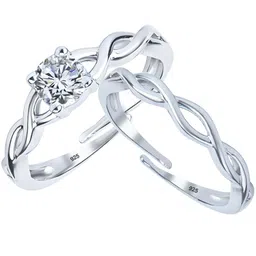 the marketvilla Pure 925 Silver Couples Ring - Chandi ki Matching Rings For Couple, Couple Rings for Lovers Pair, Couples Ring Combo Silver (Adjustable Size) image 1