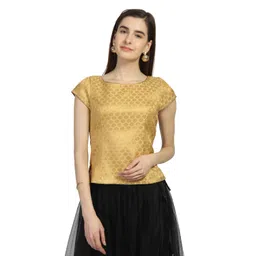 studio rasa Women's Brocade Self-Design Cap Sleeve Top for Wedding Festive image 1
