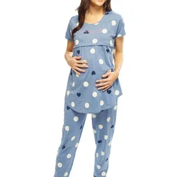 lotik Women's Cotton Heart & Gola Print Maternity & Feeding Nightsuit Set image 1