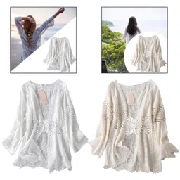 club bollywood Women Crochet Cardigan Hollowed Beach Cover up Tops for Women Swimming Beach White|Clothing, Shoes & Accessories | Womens Clothing | Tops & Blouses|1pcs Women Cardigan image 2