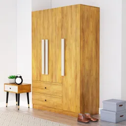 Bniture Wooden Almirah for Clothes, Door for Bedroom, 3 Door Wardrobe with 2 Drawer & Hanging Space (40D x 120W x 180H CM) | 3 Year Warranty 2 (Giant Wood) image 3