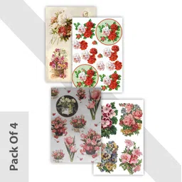 ISEE 360® 4 PCs Rose Flower Decoupage Paper Sticker for Craft DIY Scrap Booking Art Decor Workers (A5 Size) image 2