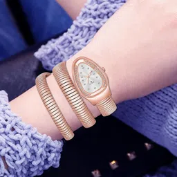 aglance Rose Gold Women's Watch Embrace The Latest Trend with Stylish Snake Design Metal Strap Dial Bracelet image 5