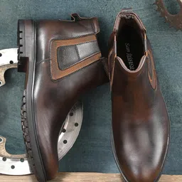 san frissco High Top Chelsea Boots for Men's/Slip On Wearable Anti-Slip Leather Boots for Office/Fashionable Ankle Boots for Men image 2