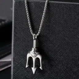 meenaz locket Pendant for Men combo platinum Silver Boys Mens boyfriend gents Boy girls Women lovers Unisex Stainless Steel trident Necklace Long Locket Valentine gift Stylish Simple Chain Pendant-295 image 3