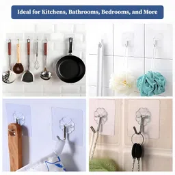 HomeStrap Transparent Self-Adhesive Hooks (Pack of 12) | Rustproof & Waterproof PVC Hooks | Strong Wall Hanging Solutions Without Drilling for Kitchen and Bathroom Accessories image 3
