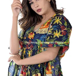 Ravaiyaa - Attitude is everything Handmade Printed Cotton Kaftan Women Maternity Gown Beach Wear Dresses Nightwear Sleepwear Maxi Cotton Dress (Navy Blue) image 4