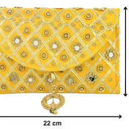 Kuber Industries Silk Traditional Mirror Work Envelope Clutch/Hand Purse Bag for Women/Girls (Gold)-KUBMART11451 image 5