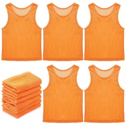 Sintege 12 Pcs Soccer Pinnies Basketball Jersey Team Practice Vests Nylon Mesh Scrimmage for Youth Kids Sports Football, Orange, Small image 1