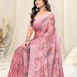 mirchi fashion Women's Chiffon Floral Printed Saree with Blouse Piece image 3