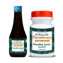Parampara Ayurved Healthy Liver System Tonic 200ml & 150 Capsules | Liver Care Combo For Liver Detox, Digestion & Wellness | Pack Of 2 image 1