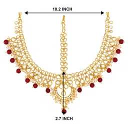 peora Gold Plated Kundan Pearl Maang Tikka Matha Patti Jewellery for Women Girls image 4