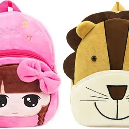 dzert Kids School Bag Soft Plush Backpacks Cartoon/Boy/Girl/Baby/ (2-5 Years) (Lion & Hi Girl) image 1