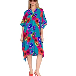 sun-rose fashions HIBISCUS FLORAL PRINTED SOFT FABRIC KAFTAN CAFTAN COVER UP image 1