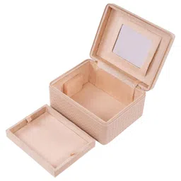 Hard Craft Large Capacity Cosmetic Bags for Womens Girls Bride Multi Functional Beauty Case Wedding Makeup Jewelery Bridal Box Leather Storage Organizer Home Travel with Mirror Handle 23x18x12 cm image 4