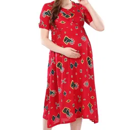 av2 Women's Rayon A-Line Maternity Nursing Kurti & Calf Length Dress image 1