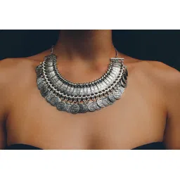 shining diva fashion Jewellery Bohemia Gypsy Tibetan Vintage Coin Necklace for Girls & Women(Silver)(8547np) image 2