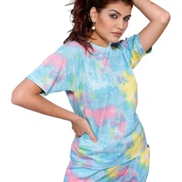 vj fashion VJFASHION Women's Cotton Lycra Tie-Dye Night Suit Set|Full Pair Of T-Shirt&Payjama Set For Women Night Dress image 1