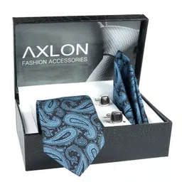 axlon Mens Plaid Micro Self Silk Necktie Gift Set With Pocket Square Cufflinks & Brooch Pin Tie for Men Formal Tie Set with Box (Pack of 4) (Black, 2022AX_2) image 2