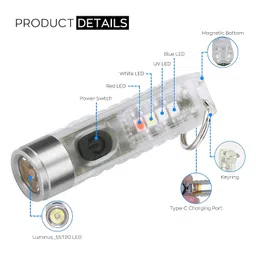 WISKA Mini Pocket Torch Light Rechargeable – Small LED Flashlight Keychain with USB Charging for Camping, EDC, COB Powerful Lights – Compact and Lightweight Key Chain Size image 3