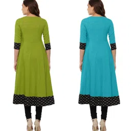 visva designer Plain Cotton Anarkali Top Dresses for Ladies Girls - Combo Set of 2 image 2