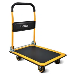 Equal 150kg Capacity Steel Foldable Platform Trolley for Heavy Weight/Material Handling Goods Trolley for Home, Office, Warehouse & Industries - 46cm x 73cm (4" Wheel/Yellow Color) image 1