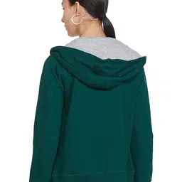 amazon brand - symbol Women's Cotton Blend Solid Regular Fit Long Sleeve Hooded Terry Sweatshirt Forest Green, Large image 2