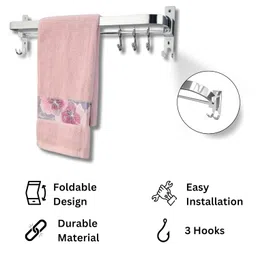 gloxy enterprise 24 Inch Wall Mounted Stainless Steel Bathroom Towel Hanger - Space-Saving - Durable Bathroom Accessories and Fittings - Easy Installation- (24 Inch, Chrome, Foldable) image 3