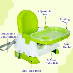 Mee Mee Baby Foldable Feeding Booster Seat with Detachable Feeding Tray, Anti Skid Base, Dishwasher Safe Tray, Three Point Safety Belt for Babies/Kids/Toddlers of 0-2 Years (Green) image 3
