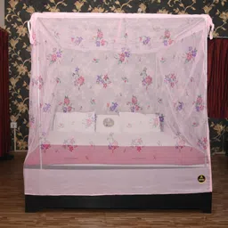 AMRIKO Premium Printed Mosquito Net for Double Bed (6x7 Feet) | Exclusive Designer Print | Sturdy & Durable Machardani | Ultra-Fine Mesh | Pink Print image 2