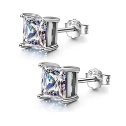 highspark 925 Silver Solitaire Square Earrings for Women | 92.5 Sterling Silver and Princess Cut Diamond like Brilliance Sparkling Zirconia for that Stunning Shine | Lovely Gift image 1