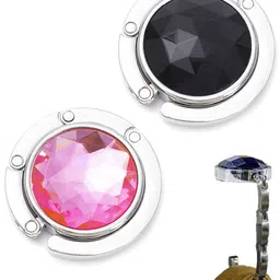 NHCDFA 2 PCS Bag Hanger, Bag Hooks for Handbags, Office Desk Removable Hooks for Bags, Hanger Portable Folding Bag Ring Hanger for Table, Handbag, Backpack (Black+Pink) image 1