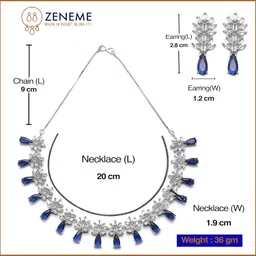 zeneme Rhodium-Plated Silver Toned Teardrop Shaped American Diamond Studded Necklace Earrings Jewellery Set for Girls and Women image 5