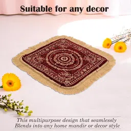 Homestic Pack of 3 Velvet Finish Pooja mat for Sitting on Floor | Traditional Aasan Puja Cloth for Home Mandir | Suitable for Prayer & Meditation | Maroon, Brown & Firozi image 3