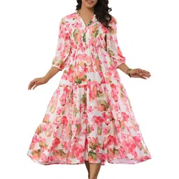 leriya fashion Women's Bohemian Dress for Women | Elegant V-Neck | Tiered Flowy | Long Dress | Lightweight Summer Wear | Casual Gown for Beach Dresses for Woman image 1