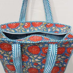 art world Cotton Printed Tote Bag,Hand Bag Multicolor Quilted Hand Block Floral Printed Women's Carry Bag Shoulder Shopping Tote Bags 18x5.5x16 Inch image 3
