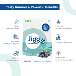jiggle hf High Fiber Gummies | Good for Gut Health | Daily Fibre Supplement | Vegetarian and No Added Sugar | Tasty Blueberry Flavour | Prebiotic Supplement I Supports Digestion | 30 Gummies image 5