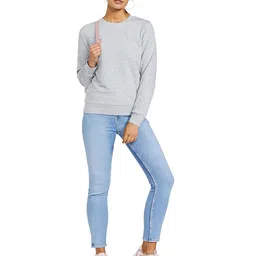 marks & spencer Womens Solid Cotton Blend Crew Neck Relaxed Fit Sweatshirt image 5