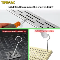 tipipark 4pcs Drain Key Lift Hook for Drainage Grate with 4pcs Adhesive Hooks Drain Tool Linear Shower Drain Grid Removal image 3