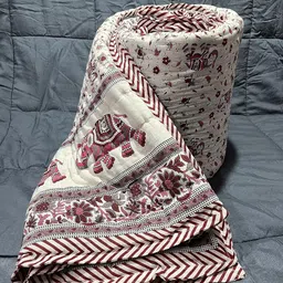 SIBLEY Cotton Soft Jaipuri Razai Traditional Elephant Print Single Bed Winter Ac Blanket Comforter Super Soft Quilt Razai - Pink (55X85 INCHE) image 1