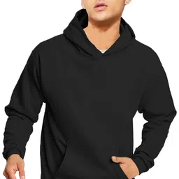 leotude Men's Hooded Neck Loopknit Plain Sweatshirt with Side Pockets (Color Black) image 2