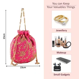 kuber industries Potli Bags for Ladies & Girls | Women Shagun Pouches for Festive Seasons | Batwa Bag Bridal Purse with Embroidery -Pink image 3