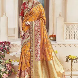 monjolika fashion Women's Traditional Zari Woven Banarasi Tissue Silk Saree Comes With Unstitched Blouse Piece image 2