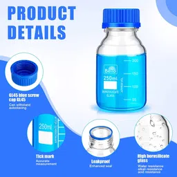 bello naturals feel better everyday Bello Scientific Borosilicate 3.3 glass Reagent Bottle 50ml 5pcs & 100ml 5pcs with leak proof Blue Screw Cap pack for glassware wide mouth chemical bottles for lab, laboratory,and professional use image 4