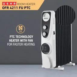 USHA 4213 FU PTC U Shaped 13 Fin Oil Filled Radiator Room Heater (Black),2400 Watts image 5
