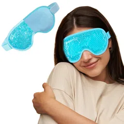 seflica SEFLICA® Polyester Eye Mask Cooling Gel With Beads For Dark Circles, Dry Eyes, Cooling Eyes, Redness, Eye Patches Eye Cooling Gel Pad Stretchable With Sleeping Mask Eye Relaxing For Women & Men - Blue image 5